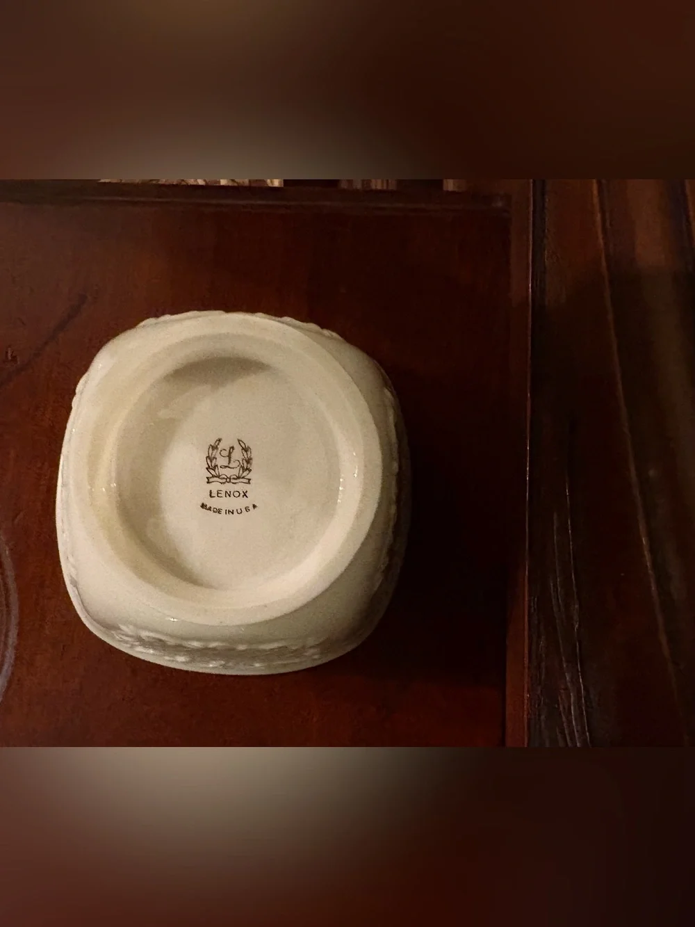 Lenox Canterbury Collection White Porcelain snack bowl with Laurel Stamp